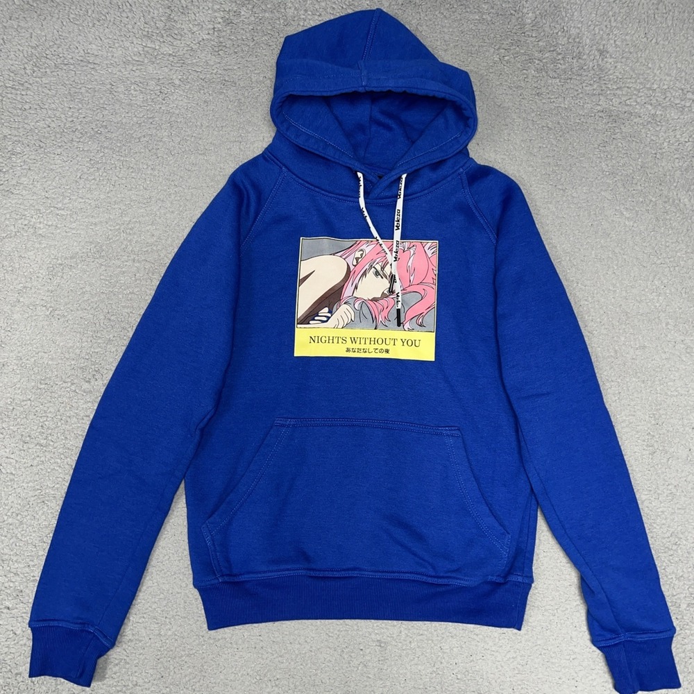 Valeza Nights Without You Hoodie Men's Sz M Blue Hiragana Script Anime Pulllover